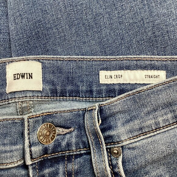Edwin Elin Crop Straight Jeans Womens 27 Blue Distressed - Picture 12 of 14